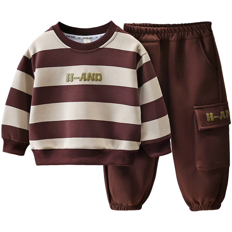 7761 traje a rayas para niños 2025 nuevo suéter deportivo de ocio para niños de primavera y otoño de dos piezas primavera de estilo occidental