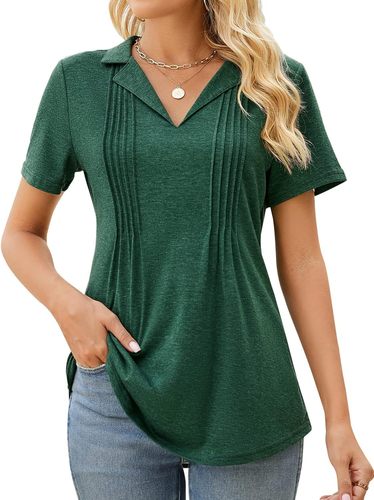 2025 Amazon V-neck Bubble Short Sleeve Pleated T-shirt Plain Women's Top Versatile Loose Slimming Pleated