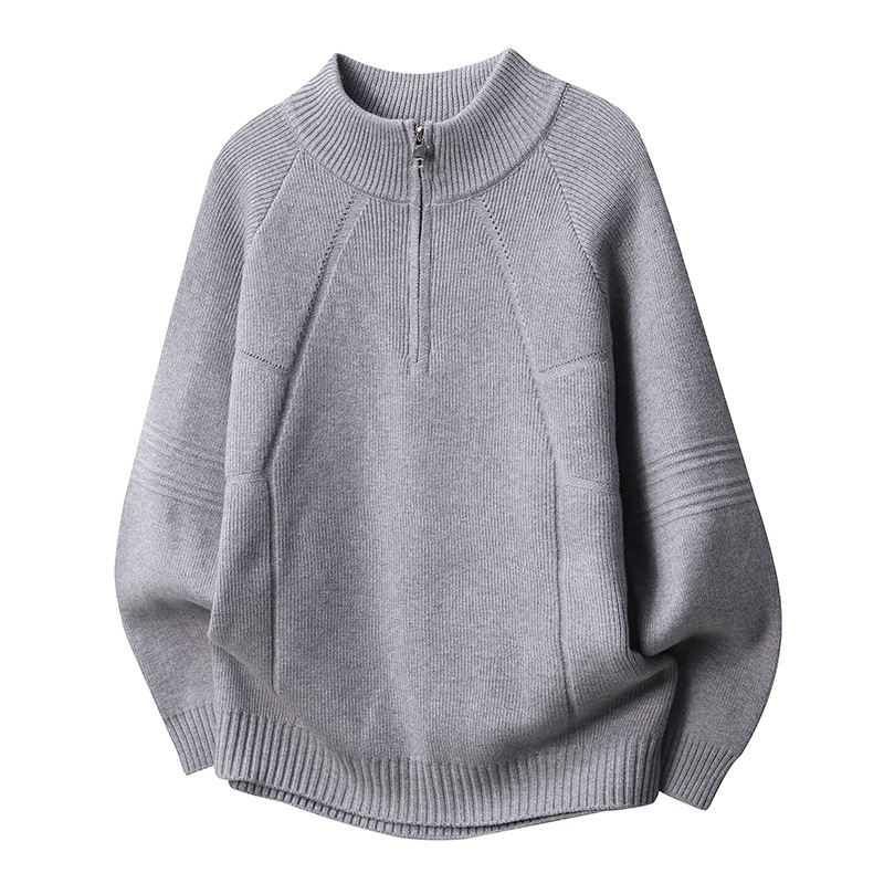 Explosiones transfronterizas de tamaño europeo de tamaño grande suéter medio cremallera camiseta de punto de hombre otoño y invierno explosiones de cuello medio alto fábrica de negocios al por mayor