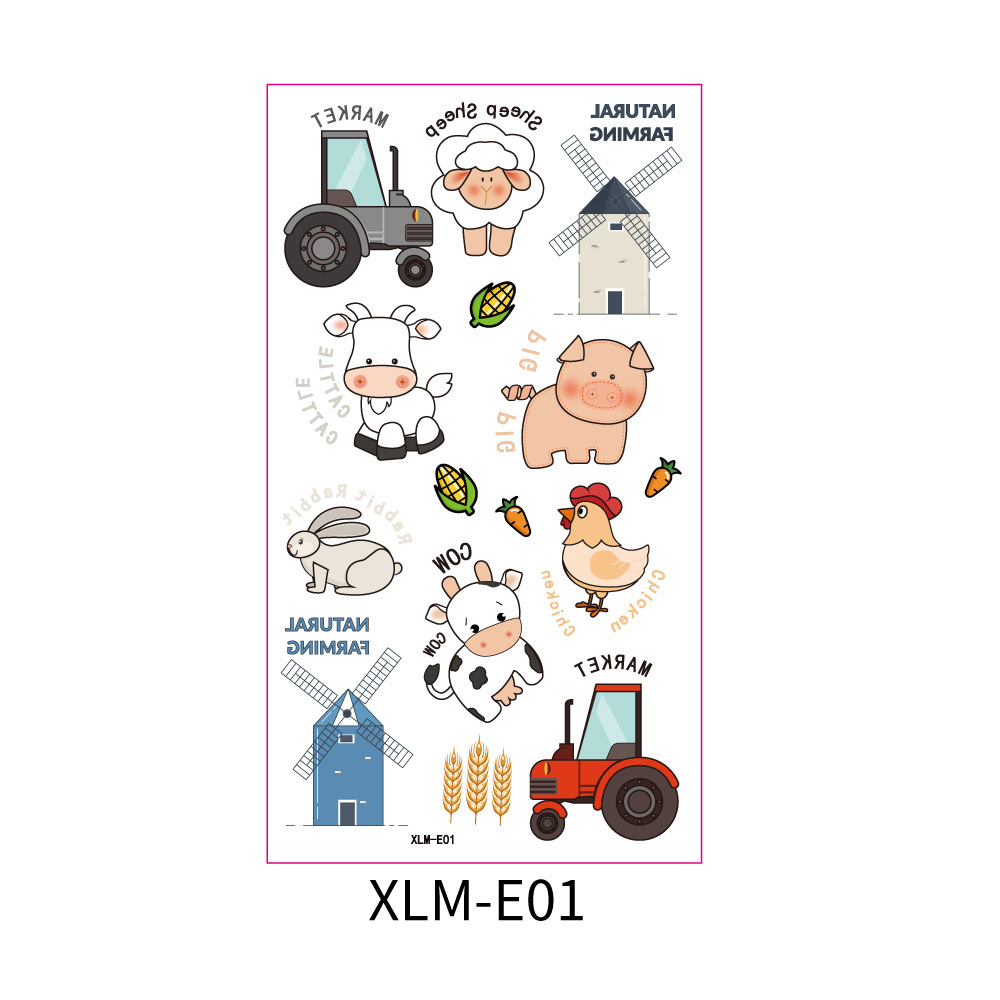 Pegatinas de tatuajes de camiones de bomberos, dibujos animados originales para niños, coche de bomberos, extintor de incendios, pegatinas promocionales de animales de granja.