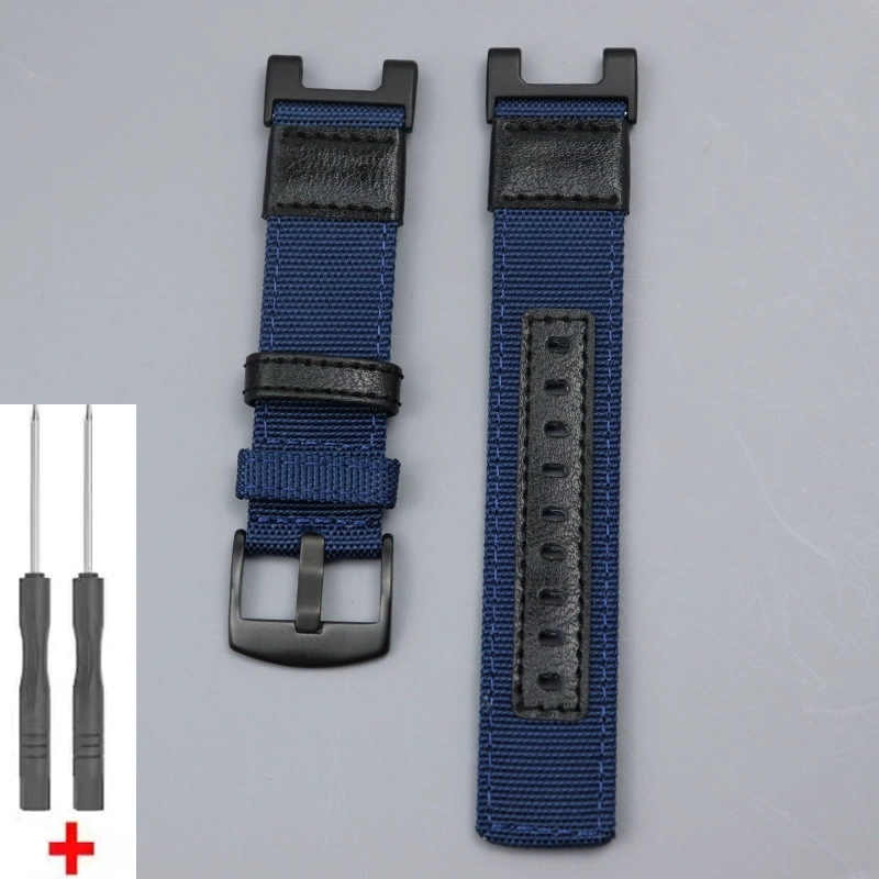 Ремешок для Huami Amazfit T‑Rex (A1918) — холщовый нейлон чёрный, кожаная отделка, с отвёрткой