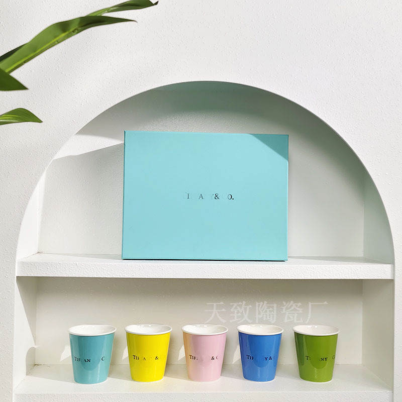 Ceramic Mug Water Cup Color English Couple Breakfast Milk Cup Modern Simple Household Small Mouth Cup Gift Box