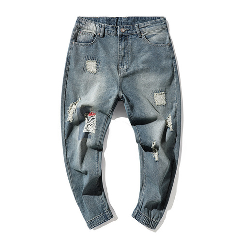 Men's Trendy Brand Distressed Cropped Jeans | Plus-Size Relaxed-Fit Cuffed Casual Pants | Baggy Men's Wear