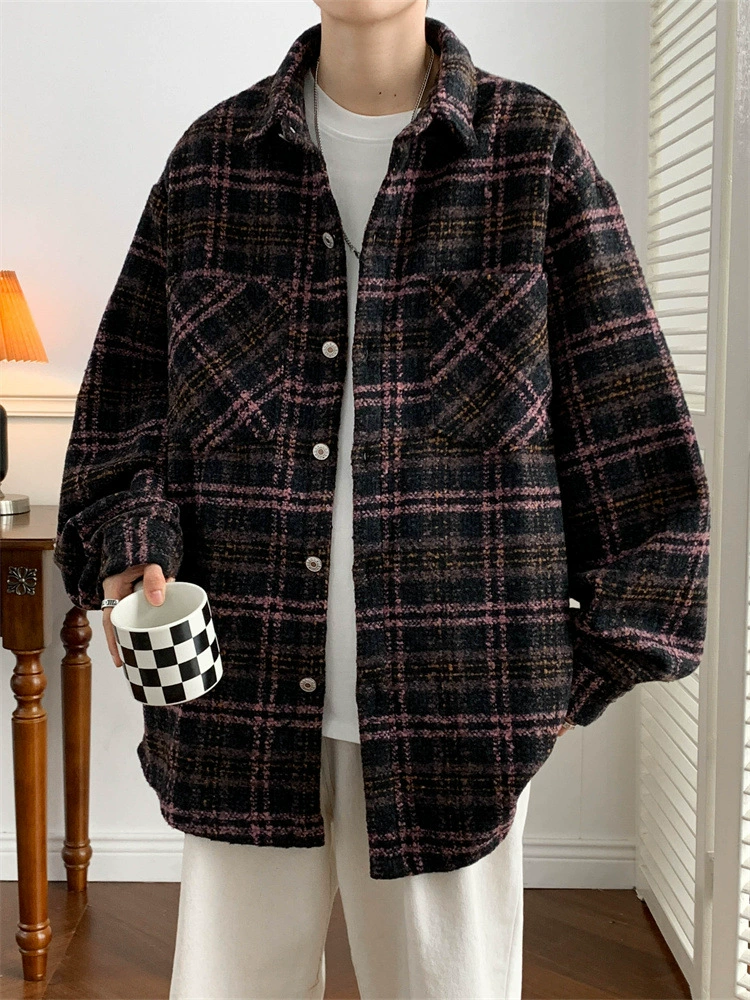 Ретро осеняя рубашка, длинный рукав, американский стиль, oversize