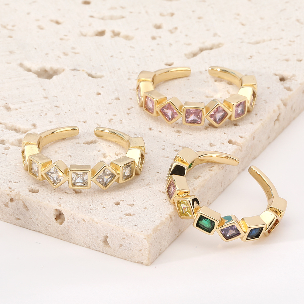 Simple Style Rhombus Copper Open Ring Plating Zircon Copper Rings
