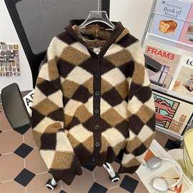 厂家直销复古提花毛衣外套男2025ins秋冬新款宽松慵懒风针织开衫