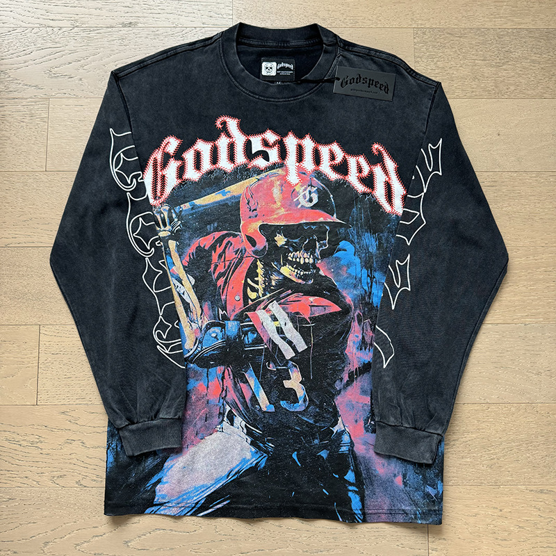 Al por mayor transfronterizo MideaGO Skull Metal Rock Band Robot camiseta de base de algodón suelta camiseta de manga larga