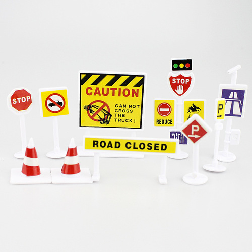 Excavator engineering road signs indicating traffic roadblocks warning signs traffic light signs children's scene cake decoration