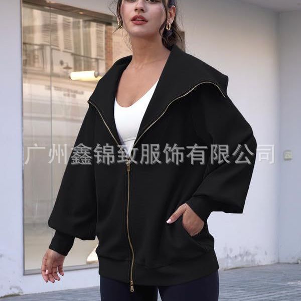 2023 Amazon mujeres de gran tamaño cremallera lindo sudadera chaqueta ropa 2023 otoño y el invierno la moda