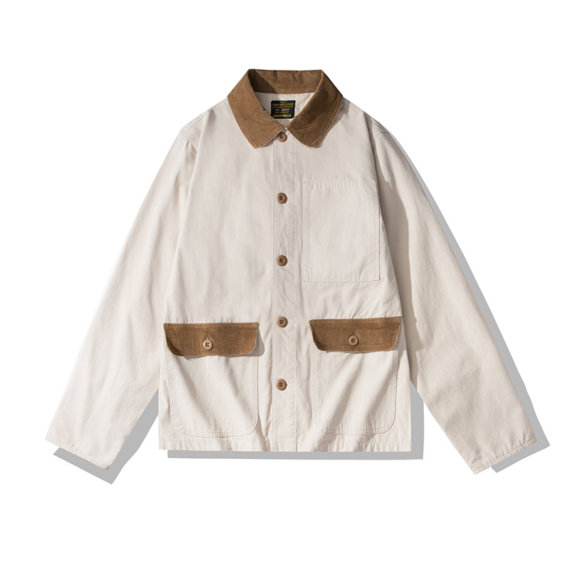 Lote especial OKONKWO Chaqueta de trabajo de lona con cuentas de ferrocarril Chaqueta de trabajo con cuello de pana a juego