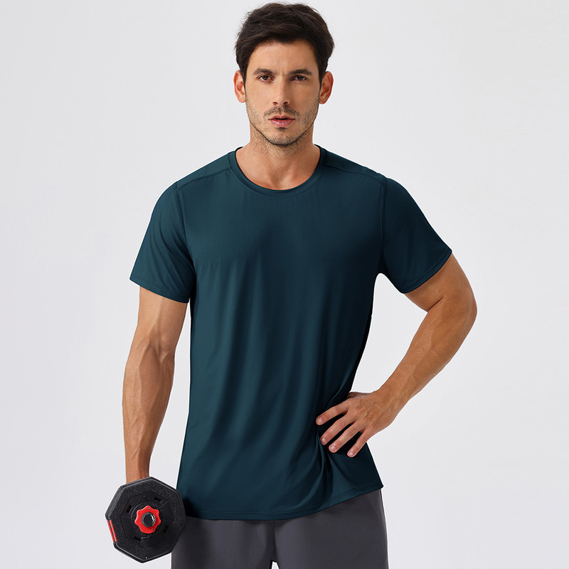 男性春夏氷糸日焼け止め運動tシャツ速乾フィットネス半袖屋外ゆるい通気性丸首ランニング上着|undefined
