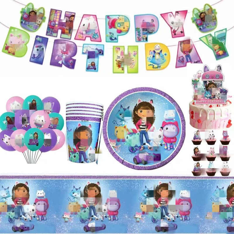 Purple Cover Birthday Party Decoration Tableware Flag Balloon Flag Party Supplies