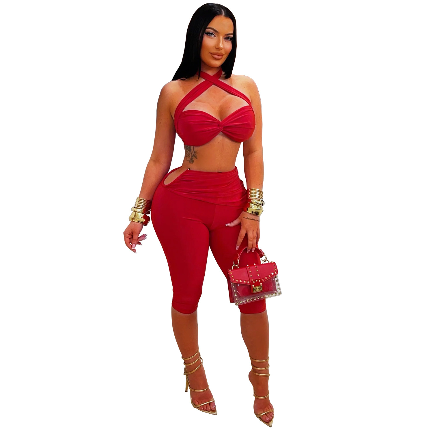 C7673 Aliexpress transfronterizo Amazon Europa y América ropa de moda femenina sexy correa de color sólido paquete de cadera delgada