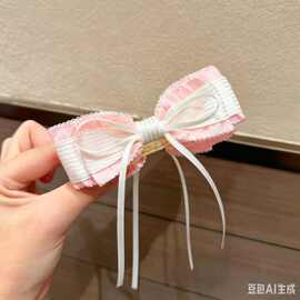 樱粉啵啵飘带双层蝴蝶结发夹高级感发饰可爱甜美少女气质香蕉夹
