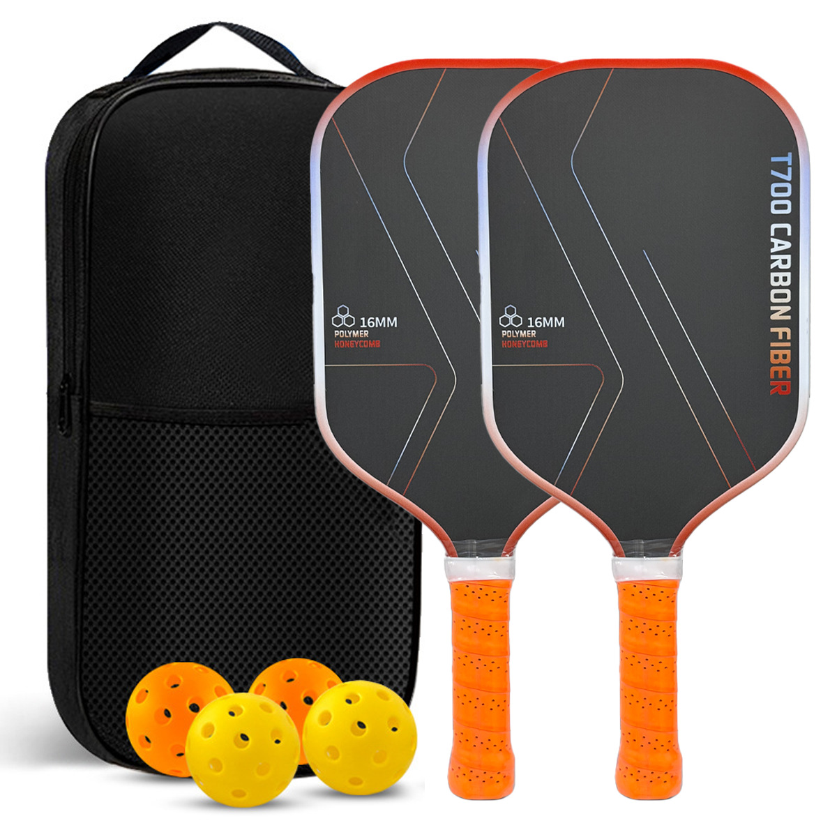 New carbon fiber pickleball racket with honeycomb core, adult outdoor set with ball storage bag, pickleball racket
