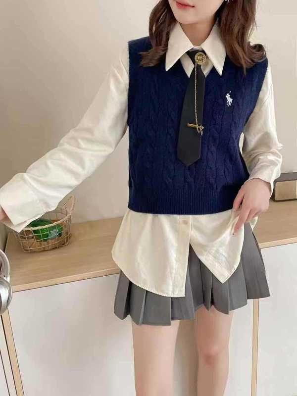 2025新款春秋女装上衣学院风针织毛衣叠穿女背心刺绣马甲甜美坎肩|undefined
