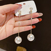 Silver needle from pearl with tassels, earrings, silver 925 sample