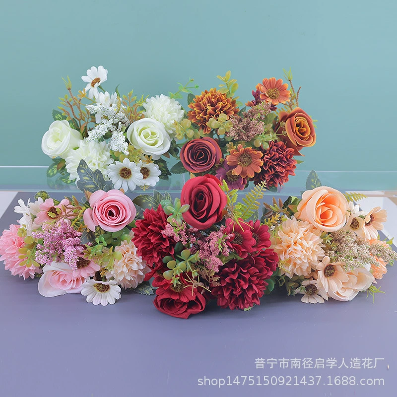 Роза ромашка ромашка Свадебный симулятор букет искусственных цветов ручной работы трансграничные растения шелковая цветочная композиция украшения