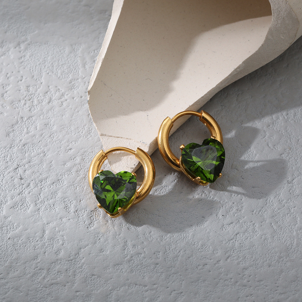 Fashion Heart Shape Stainless Steel Inlay Zircon Earrings 1 Pair