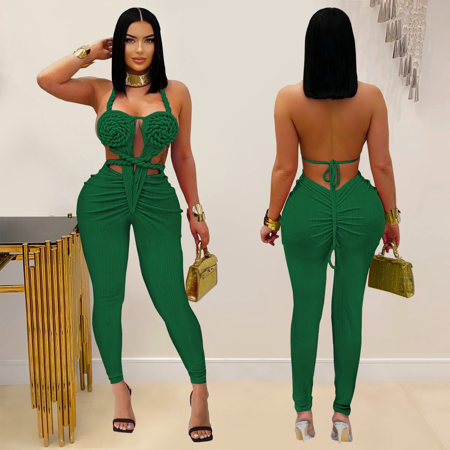 C7489 Aliexpress transfronterizo Amazon Europa y América de moda de mujer casual sexy cuello descubierto plantares de color sólido image 4