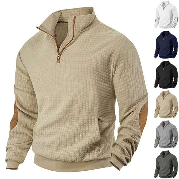 Cross-Border Autumn and Winter Men's Casual Sweatshirt New Amazon Plaid Zip-Up Suede Embroidered Jacquard Sweatshirt