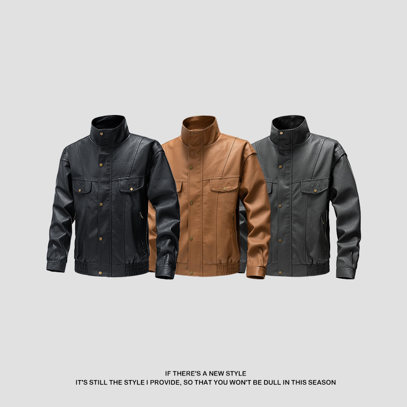 Color sólido transfronterizo retro americano con chaqueta de terciopelo de moda locomotora a prueba de viento guapo y delgado chaqueta de hombre