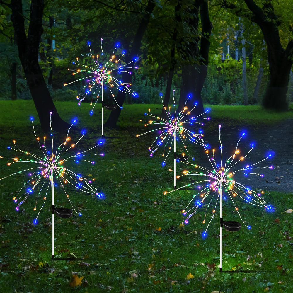 led太阳能地插铜线灯烟花灯户外庭院草坪蒲公英爆灯串满天星彩灯