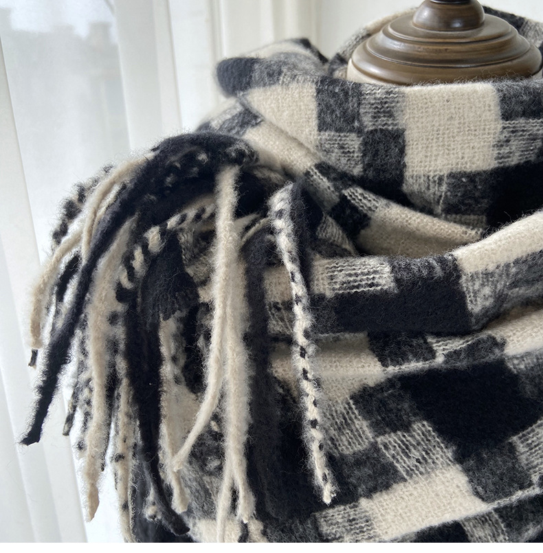 Kariert Schal Mit Fransen Für Damen Für Herbst Und Winter_voghion.com