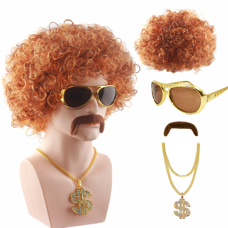 Party Beard suit Glasses Props DISCO Necklace Performance Rock African Wig Glasses Hippie Disco