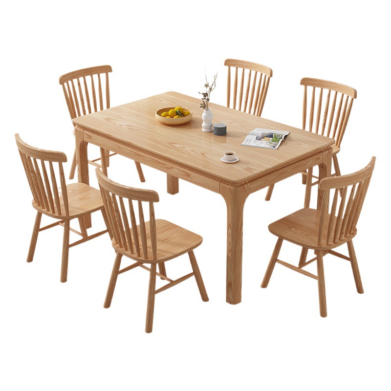 Mesa de comedor de madera maciza nórdica y combinación de silla moderna minimalista blanco cera rectangular Mesa pequeño apartamento comedor casa