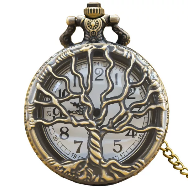 New Aliexpress Hot-Selling Pocket Watch, Vintage Hollow-Out Tree of Life Design, Flip-Top Quartz Pocket Watch, Direct Sales from the Manufacturer