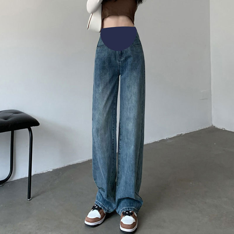 Pregnant Women's Wide Leg Jeans New Loose Spring and Autumn Outer Wear Slimming Straight Tube Trendy Mom High Waist Trousers