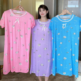 Nightgown Middle-aged Summer Girls plus size Lace Nightdress Fat Mom Long Dress Casual Cartoon Dress Print