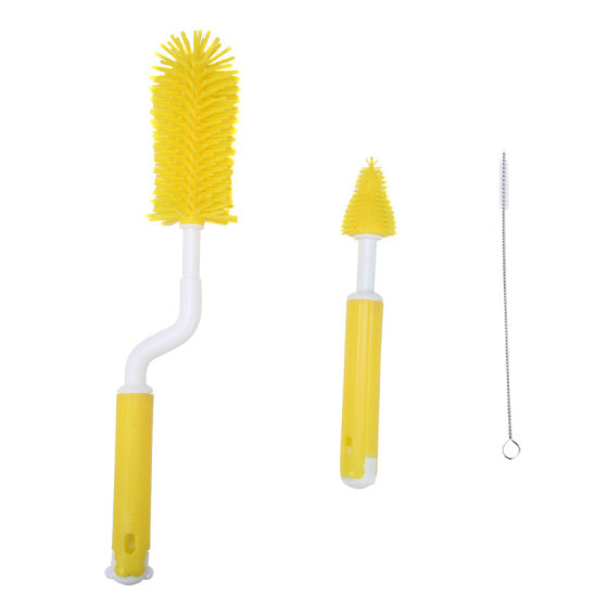 Silicone Bottle Brush Three-Piece Set Baby Pacifier Brush Straw Brush 360-Degree Rotating Cleaning Tool Cleaning Blister Box