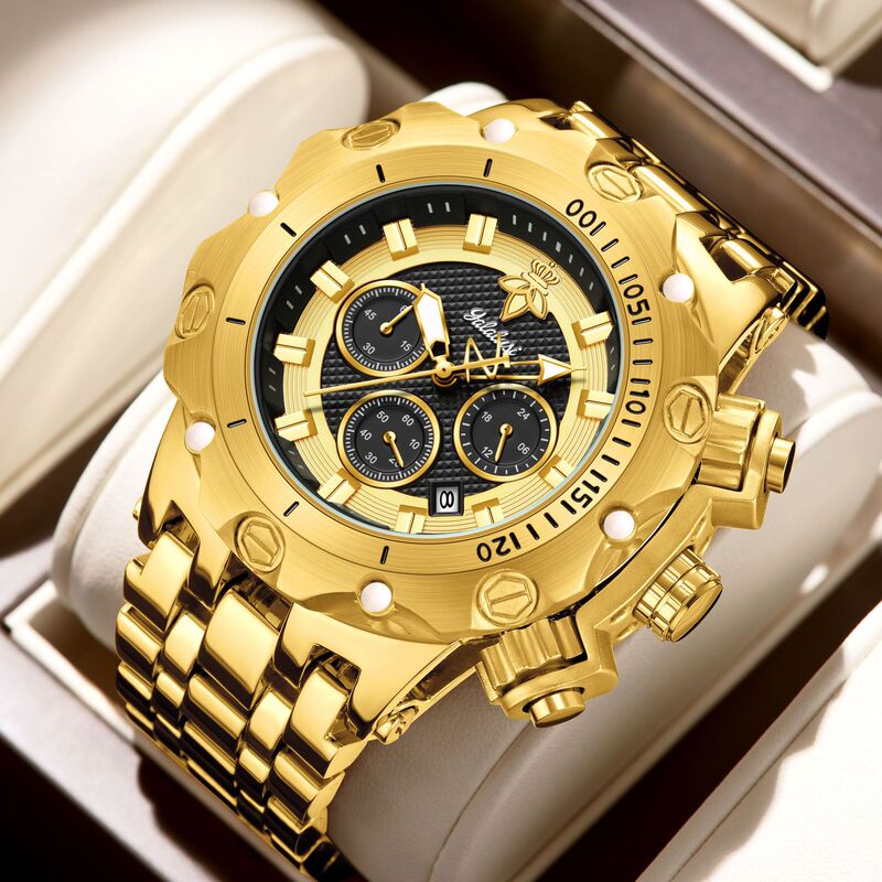 Yalalusi Luxury Gold Watch Multifunctional Men's Watch Three-Eye Chronograph Business Watch European and American Cross-Border Watch