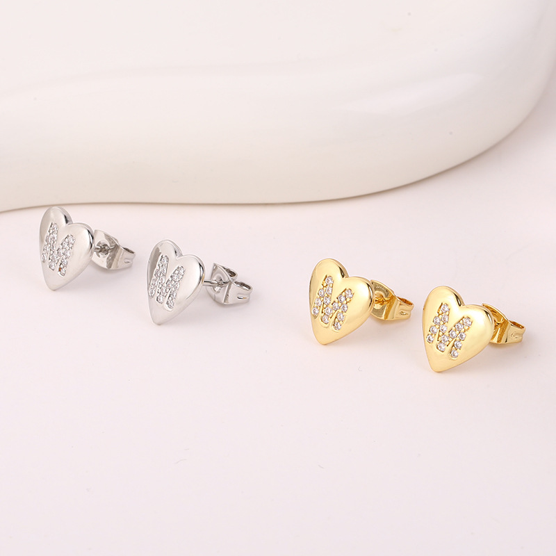 5g Weight Copper Ear Needle Material 18K Gold Plated, White Gold Plated Plating Material Rhinestones Inlay Material Ear Studs Classification 1 Pair Quantity Daily Occasion Copper Material Letter, Heart Shape Pattern Women's Gender Inlay Design Simple Style Style 1 Pair Simple Style Letter Heart Shape Inlay Copper Rhinestones 18K Gold Plated White Gold Plated Ear Studs 12