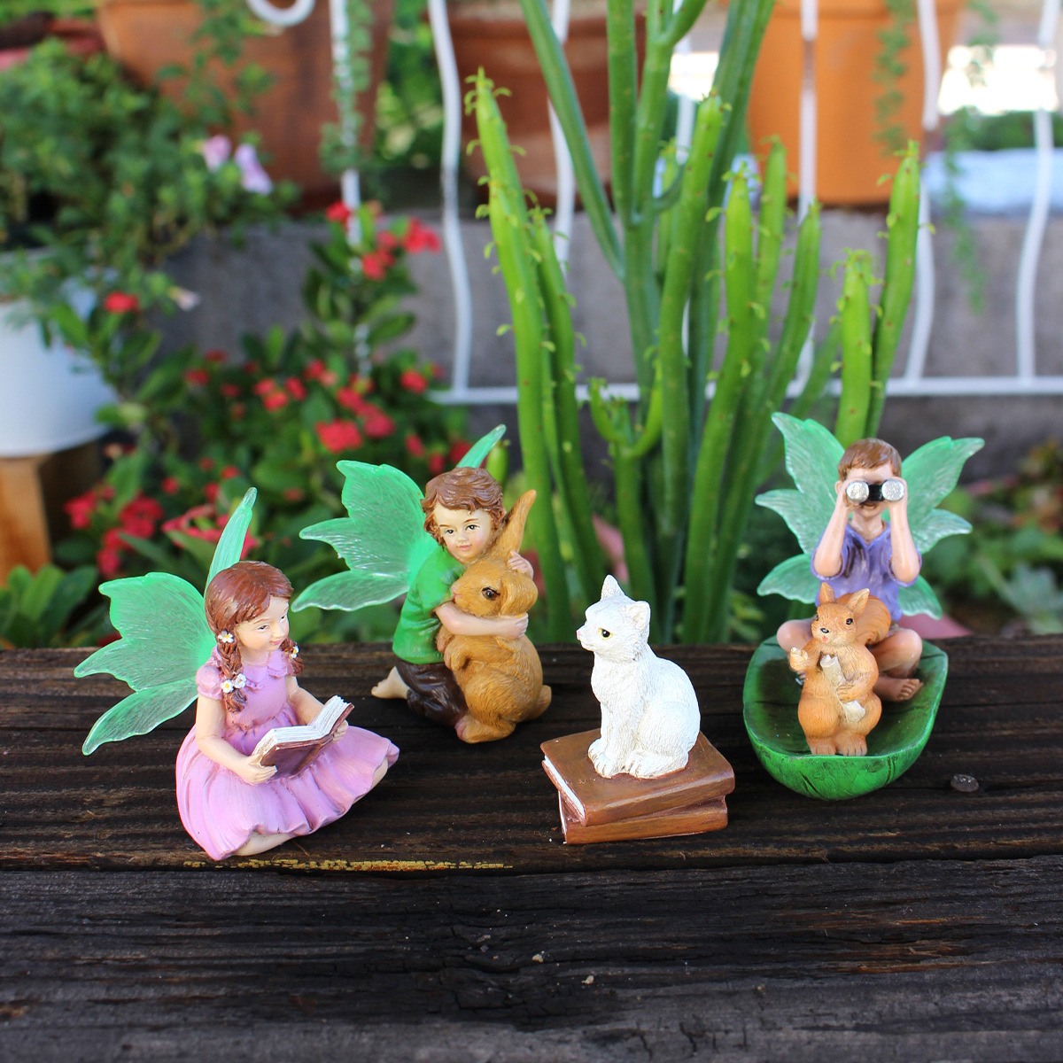  Resin Luminous Wings Boat Flower Fairy Boys and Girls Animal Ornaments Creative Home Garden Decoration Ceremony
