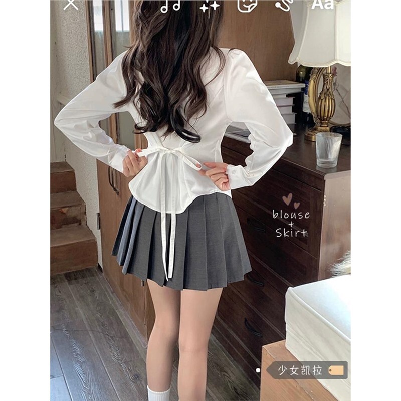 White Jk Waist Shirt for Women Autumn and Winter 2024 New Short Inner Shirt Slim Bottoming Shirt Sweet and Spicy Style Top