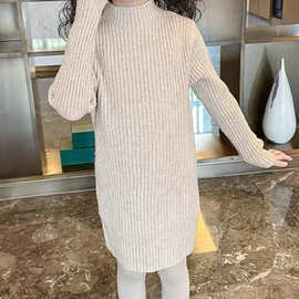 860女童冬新款韩版半高领保暖长袖针织裙洋气百搭毛衣连衣裙毛圈
