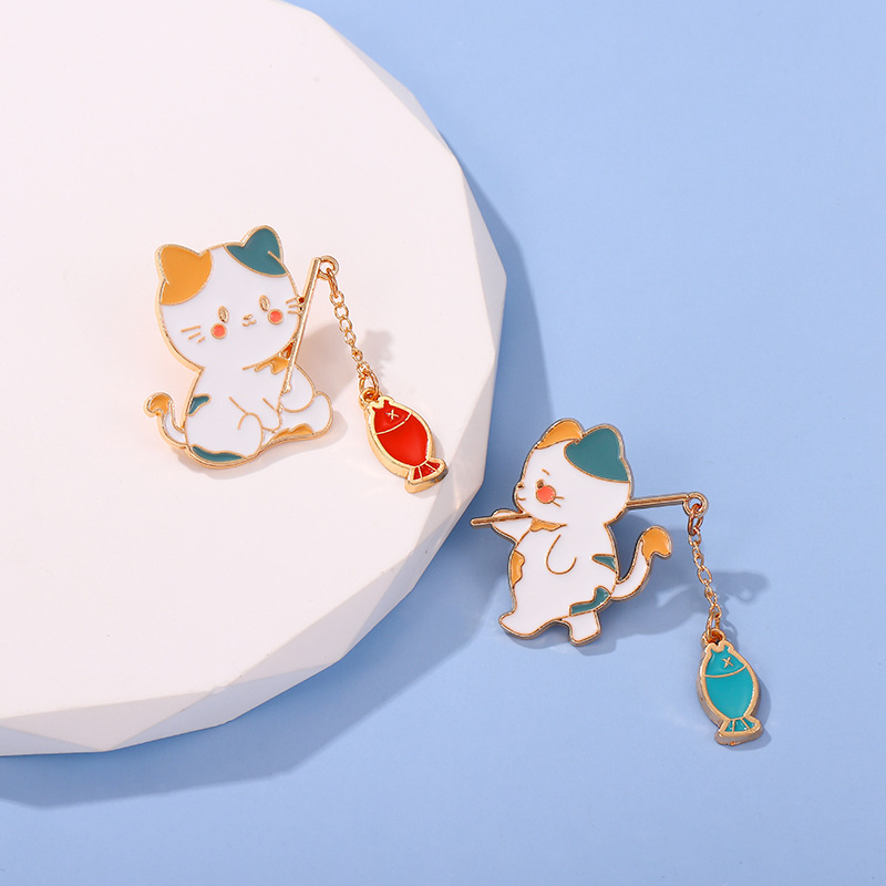 Unisex Gender Enamel Design Cute Pin Cat Fish Alloy Enamel Unisex Brooches