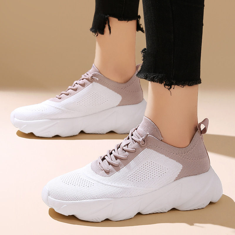 Jinjiang Cross-border New Lightweight Flying Woven Sports Shoes Low-top Slip-on Casual Walking Shoes Soft Sole Flip-on Shoes for Women