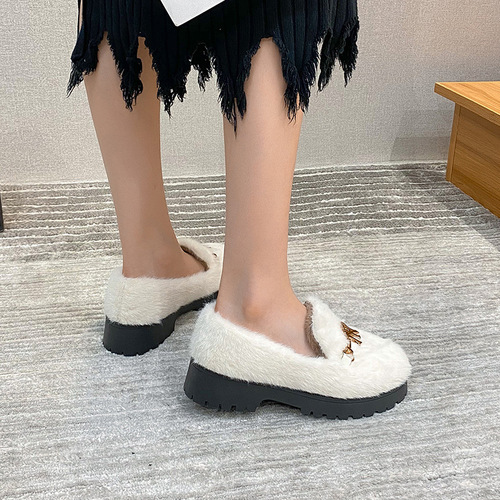 Grape Mama Studiolee~ Plush Thick Bean Shoes for Autumn/Winter Pregnant Women Anti-Slip Mom Shoes Thick Sole Fluffy Shoes for Women