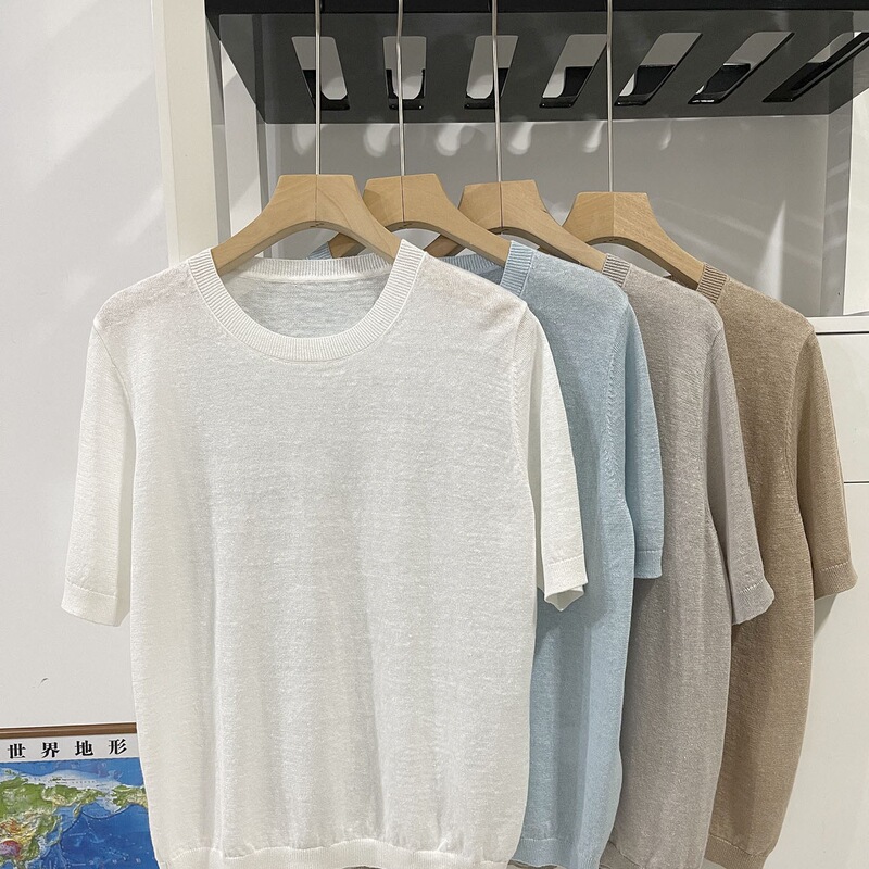 100% Hemp, Quiet Luxury Old Money Style, 14-Gauge Soft and Comfortable, Simple and Elegant, Slimming Effect, Regular Shoulder Short-Sleeve Knit T-Shirt 100% Hemp, Quiet Luxury Old Money Style, 14-Gauge Soft and Comfortable, Simple and Elegant, Slimming Effect, Regular Shoulder Short-Sleeve Knit T-Shirt