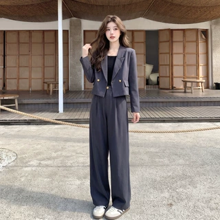 西装套装女2026秋季新款设计搭配一整套休闲职业通勤阔腿裤两件套