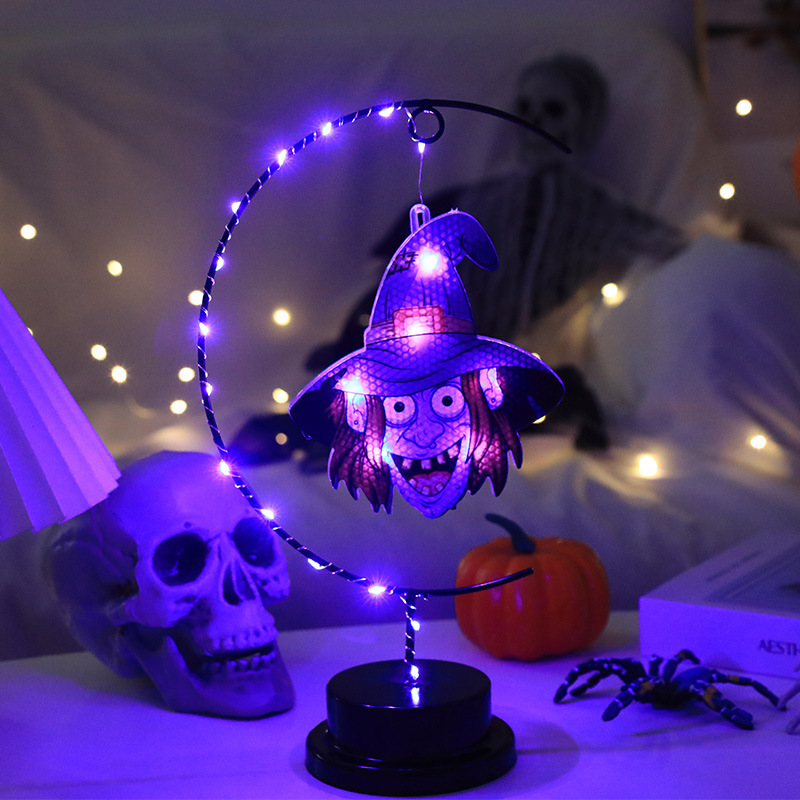 ハロウィーン新商品鉄芸魔女造形灯クモコウモリled銅線灯鬼節パーティー雰囲気装飾灯|undefined