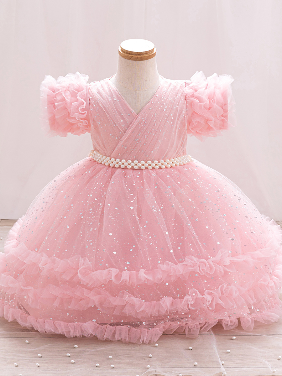 Vestido de niña de comercio exterior transfronterizo vestido de princesa esponjoso con lentejuelas con cuentas vestido de bebé para niños
