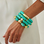 欧美跨境饰品时尚湖绿色个性手环简约小众高级设计感几何组合手镯