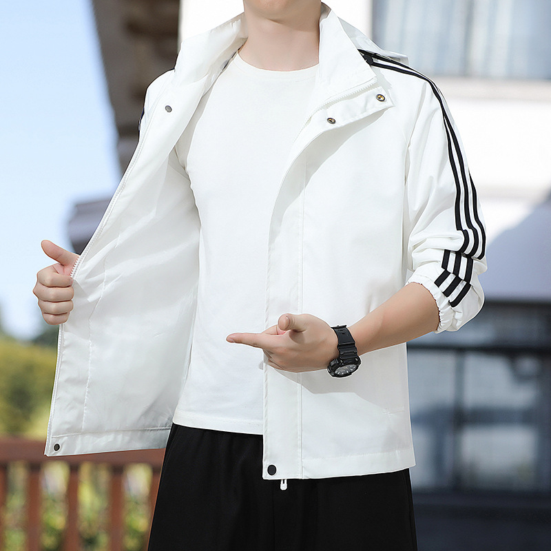 2024 Nueva chaqueta de los hombres de primavera con capucha tres barras chaqueta casual más tamaño cazadora Fábrica En Vivo al por mayor