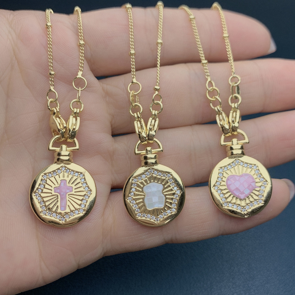 Fashion Bear Heart Shape Butterfly Copper Inlaid Shell Zircon Necklace 1 Piece