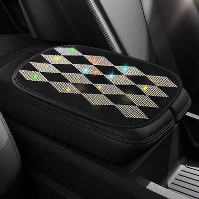Rhinestone Armrest Box Pad Protective | Armrest box - colored-diamond-rhombus